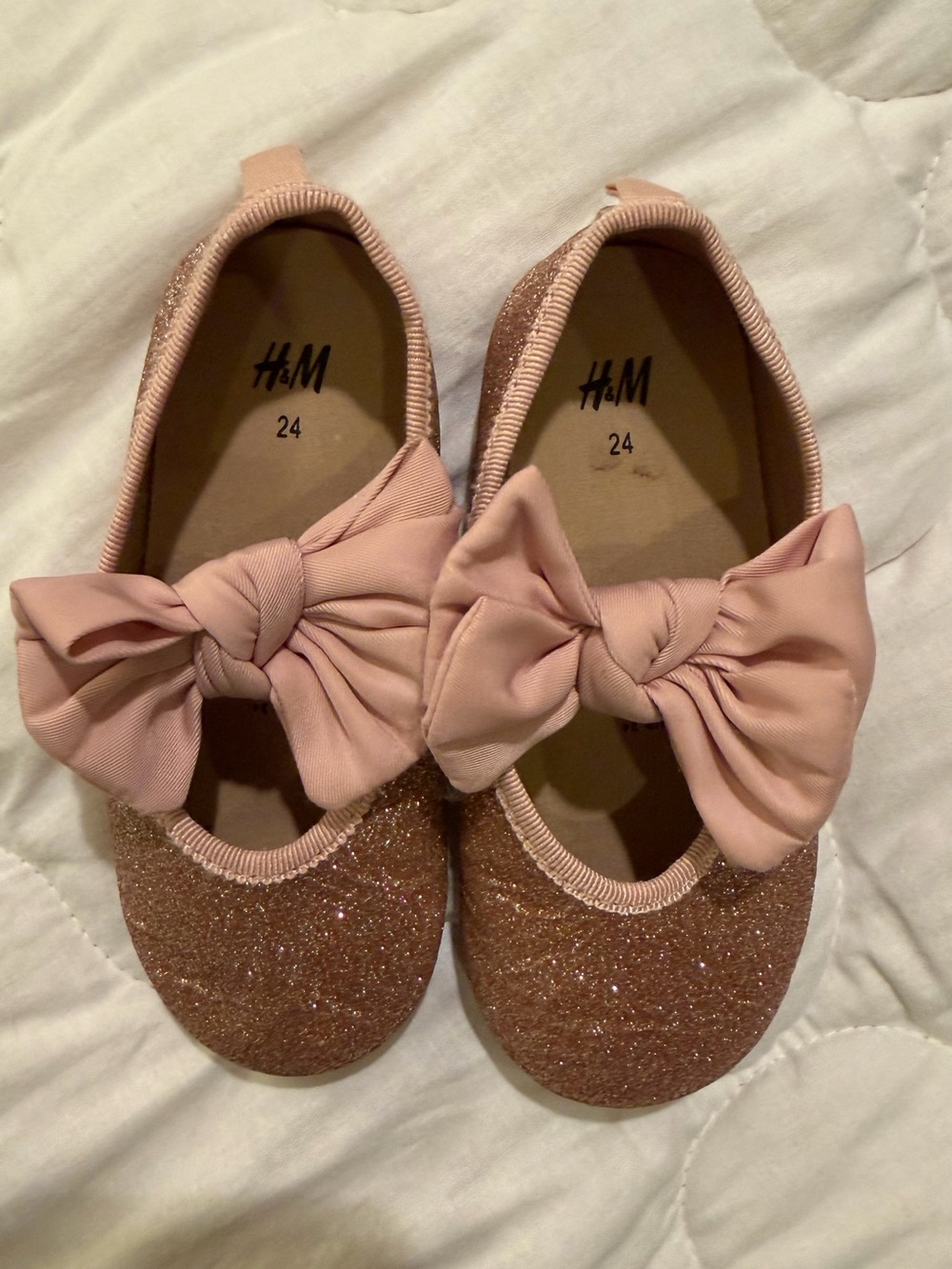 H&M Rose Pink Glitter Bow Girls Ballet Flats